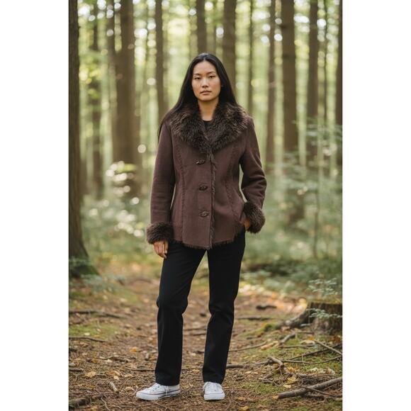 Dark Brown Faux Suede ESPRIT Coat Jacket Woman’s Sz Medium - Picture 1 of 7